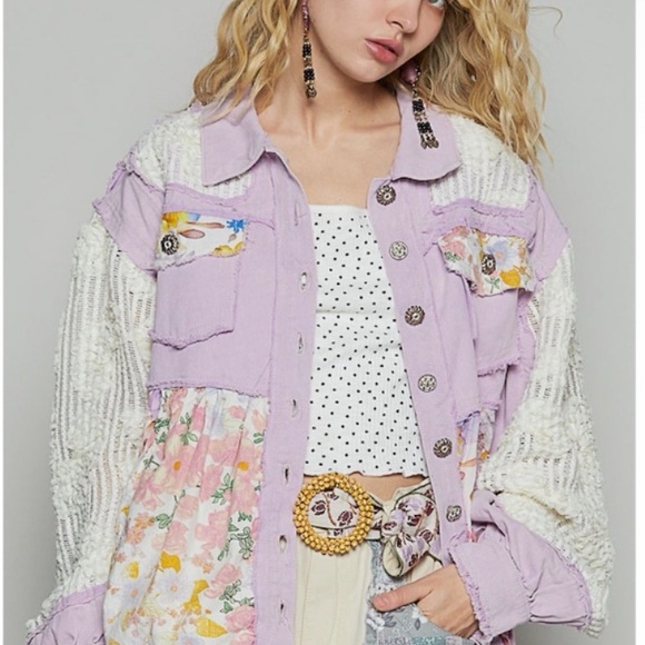 POL Jackets & Blazers - POL Patchwork Jacket - Purple and White